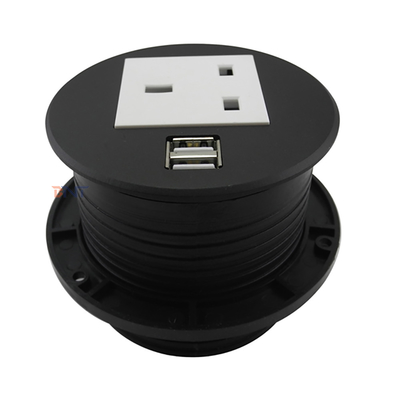 Ojales BRITÁNICOS de 1 de la toma de corriente 2 sobremesa del cargador USB alrededor del ojal del poder del escritorio con el eje de los datos