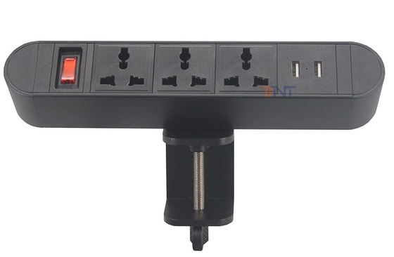6,56 universal del cordón 3 del pie y 2 USB-A con el clip del negro del protector de sobretensiones en la extensión de escritorio del zócalo de poder de la mesa de reuniones