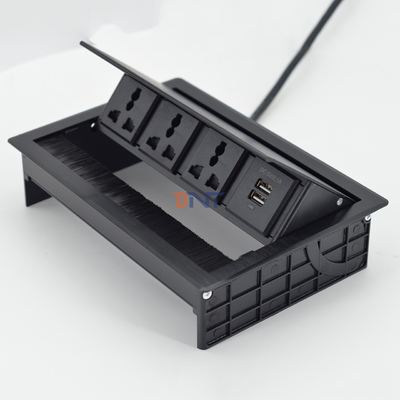 Brush Flip Up toma de corriente universal Cobertura de escritorio enchufe con puerto de datos USB-S / Caja de conectividad de pincel de mesa