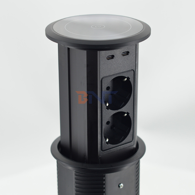 Enchufes eléctricos con conexión de doble lado 4 tomas de corriente alterna con doble cargador USB A + C + inalámbrico para Office De