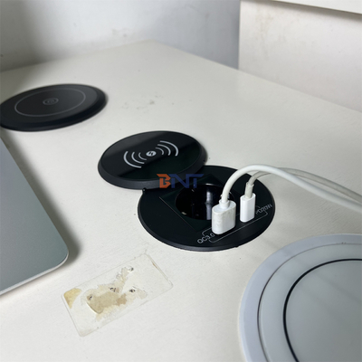 Muebles de oficina cargador inalámbrico QI redondo con toma de corriente UE y USB a+c para sofá mesa de café