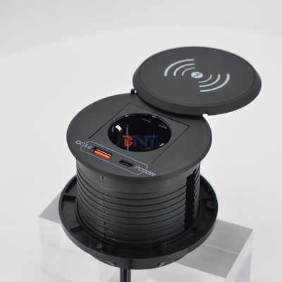 Muebles de oficina cargador inalámbrico QI redondo con toma de corriente UE y USB a+c para sofá mesa de café