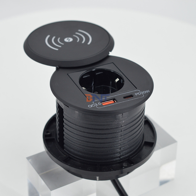 Muebles de oficina cargador inalámbrico QI redondo con toma de corriente UE y USB a+c para sofá mesa de café