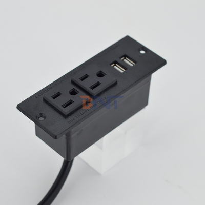 Correa de alimentación con receso US estándar de escritorio conector de alimentación 2 tomas de corriente y 2 conectores USB tipo A para el sofá del gabinete