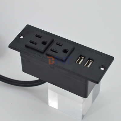 Correa de alimentación con receso US estándar de escritorio conector de alimentación 2 tomas de corriente y 2 conectores USB tipo A para el sofá del gabinete