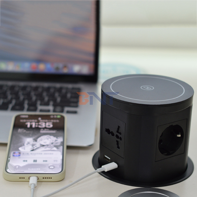 Cocina Conectores de alimentación neumáticos ocultos con puerto usb y cargador inalámbrico de 15W para escritorio