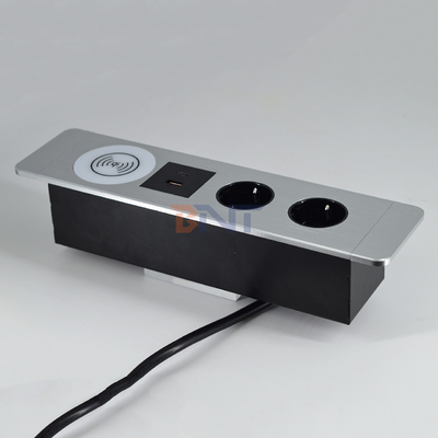 Socket de oficina multifuncional bajo la mesa EU socket de alimentación con puertos USB A + C y cargador inalámbrico