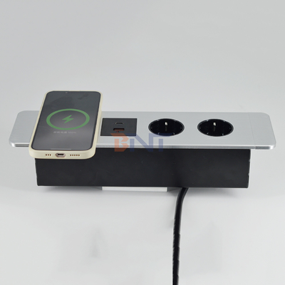 Socket de oficina multifuncional bajo la mesa EU socket de alimentación con puertos USB A + C y cargador inalámbrico