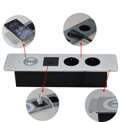 Socket de oficina multifuncional bajo la mesa EU socket de alimentación con puertos USB A + C y cargador inalámbrico
