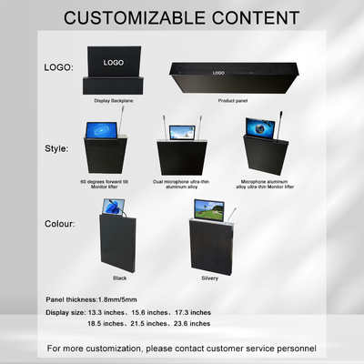 Sistema de conferencias de 15,6 pulgadas Motorizado Monitor LCD emergente Elevador de tamaño personalizado 17 ~ 24 pulgadas Pantalla de ordenador