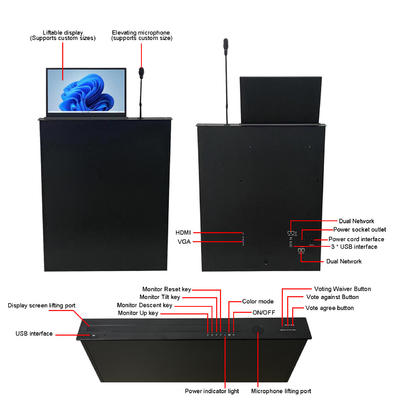 17.3 elevador de monitores motorizado retráctil, mecanismo de elevación de televisores motorizado con MIC motorizado para sistemas de conferencias sin papel