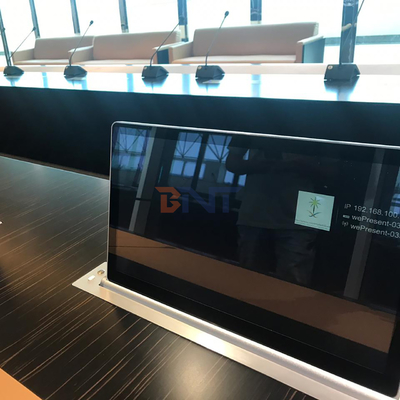 17.3 elevador de monitores motorizado retráctil, mecanismo de elevación de televisores motorizado con MIC motorizado para sistemas de conferencias sin papel