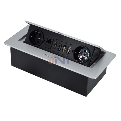 Enchufe emergente de fábrica integrada con toma de corriente de la UE Enchufe de mesa integrada IP44 2 tomas de corriente alterna RJ45 Red y enchufe HDMI