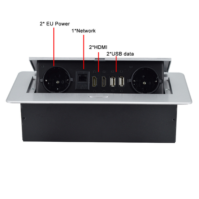 Enchufe emergente de fábrica integrada con toma de corriente de la UE Enchufe de mesa integrada IP44 2 tomas de corriente alterna RJ45 Red y enchufe HDMI