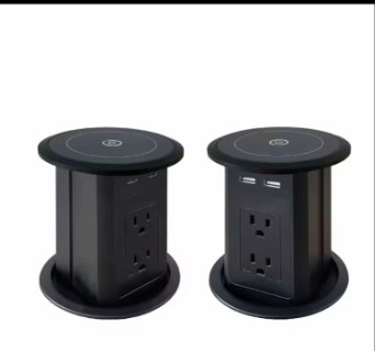 Enchufes de alimentación emergentes de venta caliente Diseño de doble lado 4 tomas de corriente alterna con doble USB A + C + cargador inalámbrico para escritorio