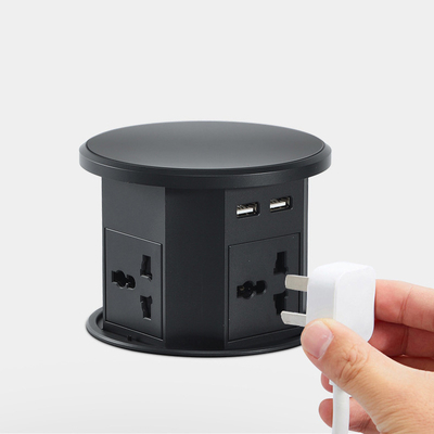 OEM/ODM Smart Pop-Up Power Outlet Alcantarilla de mesa de aluminio con 4 tomas de corriente alterna y 2 puertos USB IP44 estándar para la carga