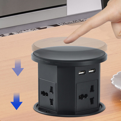 OEM/ODM Smart Pop-Up Power Outlet Alcantarilla de mesa de aluminio con 4 tomas de corriente alterna y 2 puertos USB IP44 estándar para la carga
