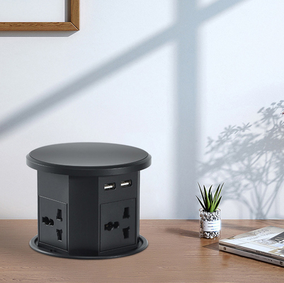 OEM/ODM Smart Pop-Up Power Outlet Alcantarilla de mesa de aluminio con 4 tomas de corriente alterna y 2 puertos USB IP44 estándar para la carga