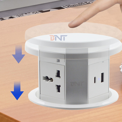OEM/ODM Smart Pop-Up Power Outlet Alcantarilla de mesa de aluminio con 4 tomas de corriente alterna y 2 puertos USB IP44 estándar para la carga