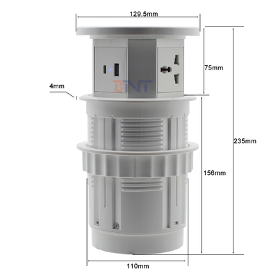 OEM/ODM Smart Pop-Up Power Outlet Alcantarilla de mesa de aluminio con 4 tomas de corriente alterna y 2 puertos USB IP44 estándar para la carga