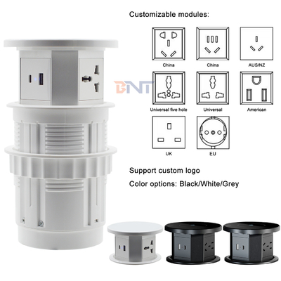 OEM/ODM Smart Pop-Up Power Outlet Alcantarilla de mesa de aluminio con 4 tomas de corriente alterna y 2 puertos USB IP44 estándar para la carga