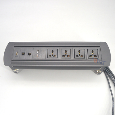 Cable de aleación de aluminio de plata brillante de vuelta manual de la mesa de conferencias enchufe de 1,5 metros enchufes