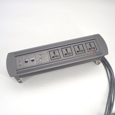 Cable de aleación de aluminio de plata brillante de vuelta manual de la mesa de conferencias enchufe de 1,5 metros enchufes