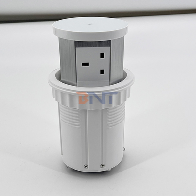 Torre de salida pop-up de 3 salidas personalizada de PVC y aluminio en la mesa de la cocina enchufe de energía con cargador inalámbrico enchufes pop-up de escritorio