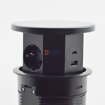 OEM/ODM Smart Pop-Up Power Outlet Alcantarilla de mesa de aluminio con 3 tomas de corriente alterna y 2 puertos USB IP44 estándar para la carga