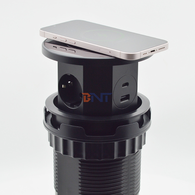 OEM/ODM Smart Pop-Up Power Outlet Alcantarilla de mesa de aluminio con 3 tomas de corriente alterna y 2 puertos USB IP44 estándar para la carga