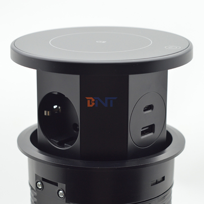 OEM/ODM Smart Pop-Up Power Outlet Alcantarilla de mesa de aluminio con 3 tomas de corriente alterna y 2 puertos USB IP44 estándar para la carga