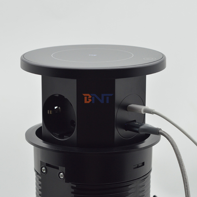 OEM/ODM Smart Pop-Up Power Outlet Alcantarilla de mesa de aluminio con 3 tomas de corriente alterna y 2 puertos USB IP44 estándar para la carga