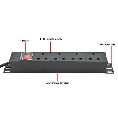 PDU 4 puertos enchufes SPD Protector contra sobretensiones toma de corriente de banda de extensión 3250W con interruptor de encendido / apagado y cable de alimentación