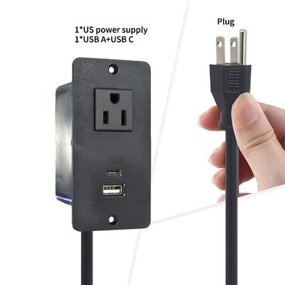 Mesa de enchufe de sofá de plástico con 1 toma de corriente estándar de EE. UU. y puerto USB A+C