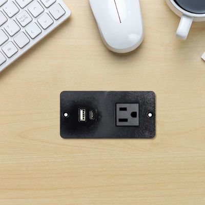 Mesa de enchufe de sofá de plástico con 1 toma de corriente estándar de EE. UU. y puerto USB A+C