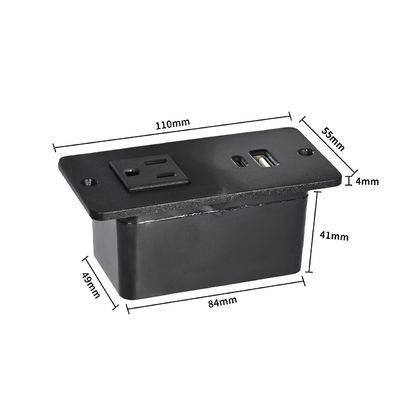 Mesa de enchufe de sofá de plástico con 1 toma de corriente estándar de EE. UU. y puerto USB A+C