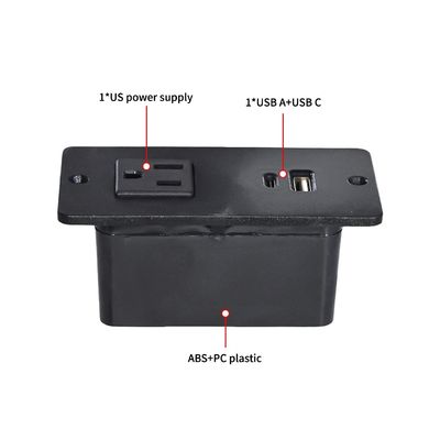 Mesa de enchufe de sofá de plástico con 1 toma de corriente estándar de EE. UU. y puerto USB A+C