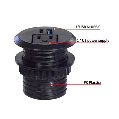 Enchufes eléctricos redondos de 50 mm y enchufes estándar de EE. UU. con puertos USB de carga Tipo-C