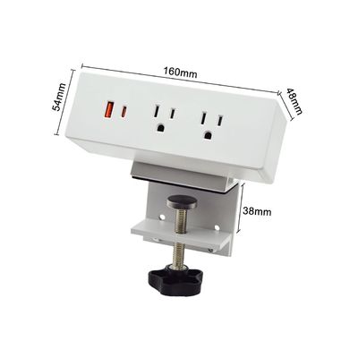 Regleta de alimentación de escritorio con abrazadera multifuncional, 2 enchufes de CA, USB A+C, carga rápida US