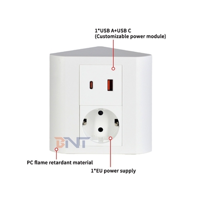 Enchufe de mesa portátil EU para oficina y hogar IP44 con puertos de salida USB A+C para múltiples dispositivos