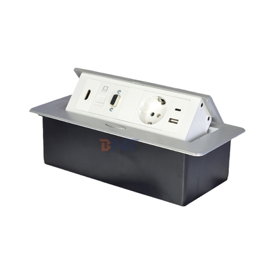 Toma de corriente de mesa emergente de aleación de aluminio, enchufe de alimentación de la UE con configuraciones modulares