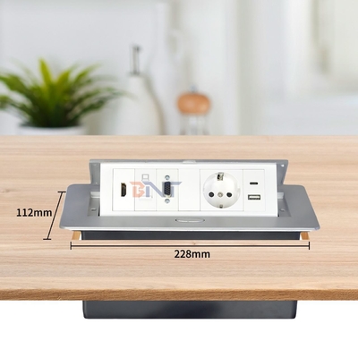 Toma de corriente de mesa emergente de aleación de aluminio, enchufe de alimentación de la UE con configuraciones modulares
