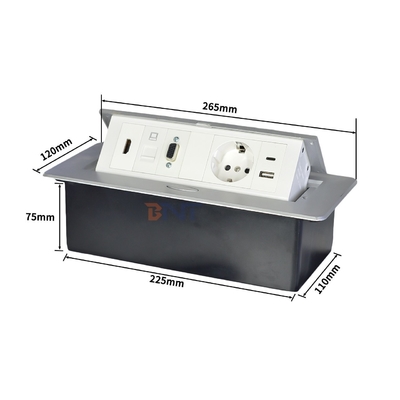 Toma de corriente de mesa emergente de aleación de aluminio, enchufe de alimentación de la UE con configuraciones modulares