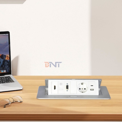 Toma de corriente de mesa emergente de aleación de aluminio, enchufe de alimentación de la UE con configuraciones modulares