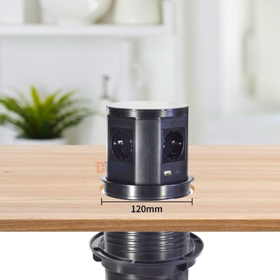 Tomas de corriente emergentes neumáticas ocultas en la cocina Cargador inalámbrico con 4 enchufes de CA y USB A+C
