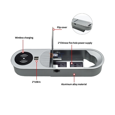 Enchufe de escritorio con salida de alimentación multifuncional 2AC y 2USB A con cargador inalámbrico
