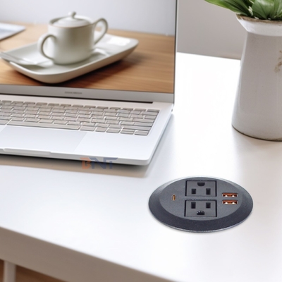 Conjunto de sofá redondo Consactor de energía eléctrica incorporado con 2 tomas de corriente estándar de EE.UU. y doble conexión USB A Consactor de carga 65W