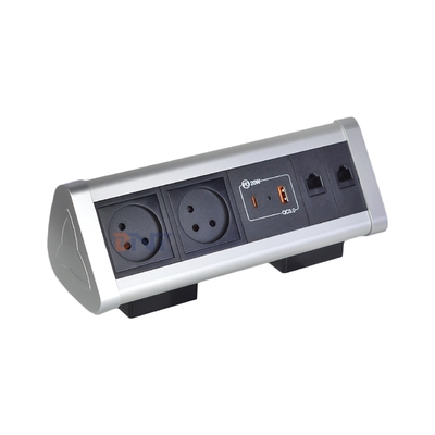 Diseño de clips adhesivos Clampada de escritorio toma de corriente con 2 tomas de corriente AC IS USB A + C PD 20W Carga rápida