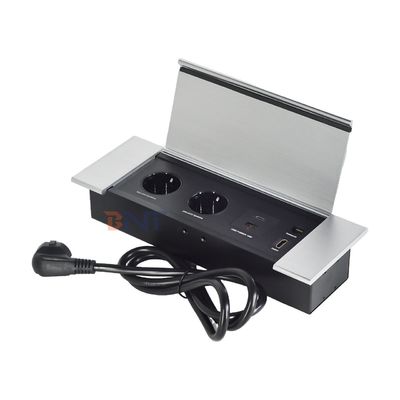 Enchufe de escritorio con diseño abatible oculto con 2 salidas EUAC, USB A+C, HDMI y red