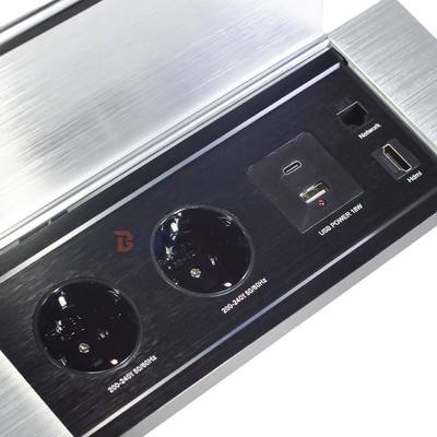 Enchufe de escritorio con diseño abatible oculto con 2 salidas EUAC, USB A+C, HDMI y red